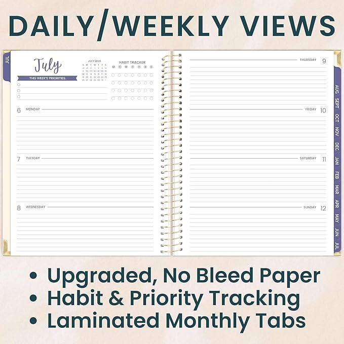 bloom daily planners HARDCOVER Planner 2026-2027 (8.5" x 11") Academic Year (July 2026 - July 2027) - 13 Months Task Goal Planner for Women - Monthly & Weekly Agenda Book - So Many Reasons to Be Happy
