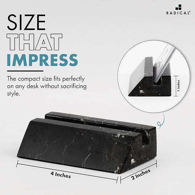 Radicaln Marble Business Card Holder - Black, 4" Handmade Office Card Holder & Organizer