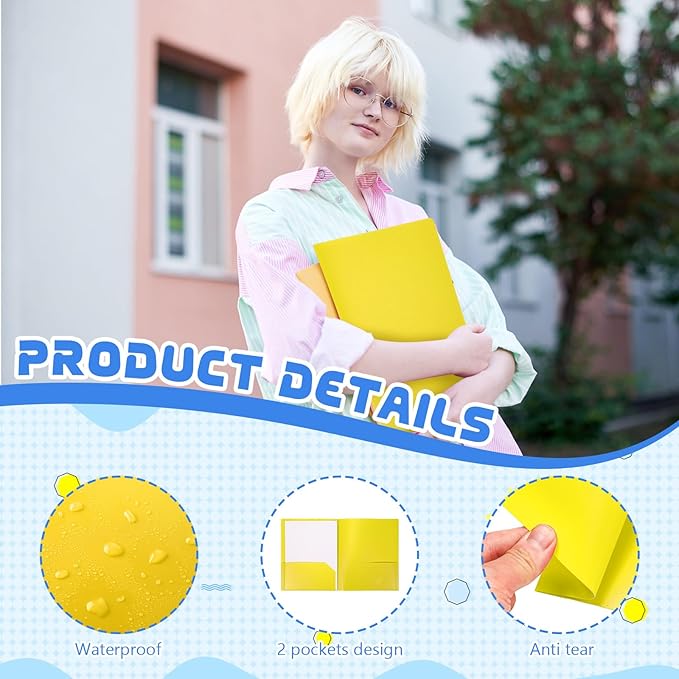 24 Pcs Yellow Heavy Duty Plastic Folders 2 Pocket File Folder Fit Letter Size for Home Office School Communication Presentation Report Sheet Protectors (Yellow)