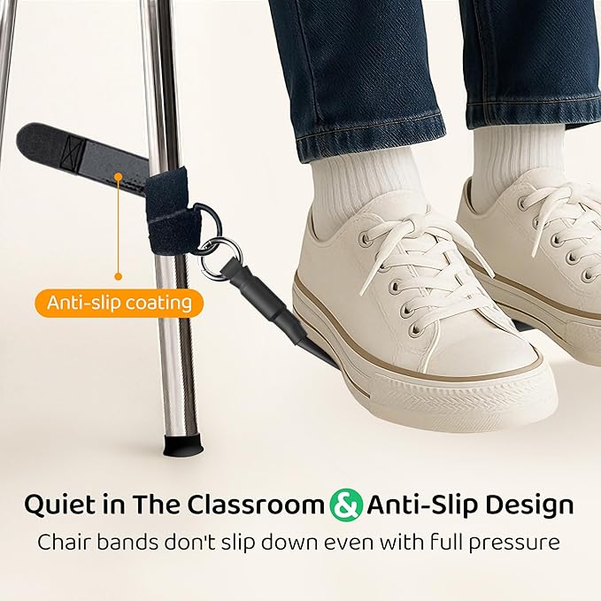 ELETIUO 3-Pack Sensory Chair Bands for Kids - Anti-Slip Fidget Tool for ADHD, Autism & Focus-Silent Stress Relief Bands Fits 20"-28" Desk Legs for Classroom & Home (Black)