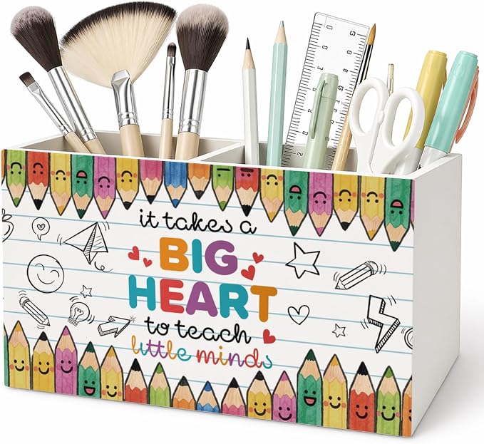 Teacher Pen Pencil Holder for Desk Teacher Appreciation Gifts,Teacher Gifts for Women from Student,It Takes a Big Heart to Help Shape Little Minds Sign for Office Classroom Desk Tabletop