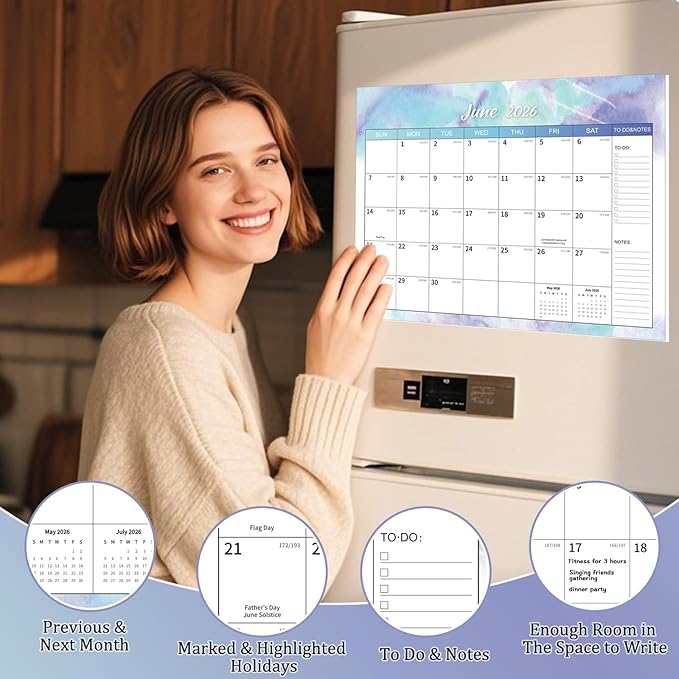 2026 Calendar -, Magnetic Calendar for Refrigerator– Fridge Calendars Runs from January 2026 to June 2027, Colorful Monthly Organizer for Home & Office, 15"x12"