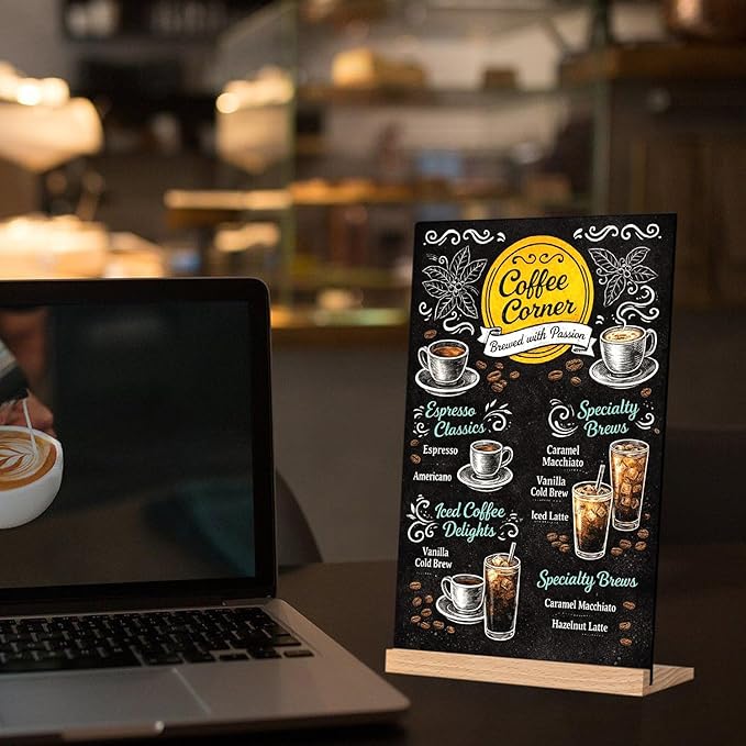 Tabletop Chalkboard with Wood Stand - 2 Pack, 8 x 12 Inch Double Sided Blackboard Food Signs Menu Message Boards for Coffee Bar, Lemonade Stand, Party Decoration - Slant Back