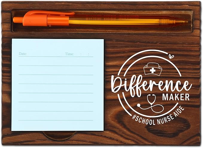 School Nurse Aide Difference Maker Self-Stick Note Pad Holder, Perfect Gift for School Health Assistants Healthcare Staff, Functional Desk Organizer, Work Desk Retro Note Pad Holder SDZ303
