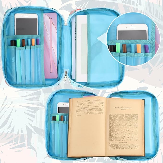 Yaomiao Bible Cover Case for Women Girls Large Bible Bag with Flowers Printing Carrying Case with Handle, 8 Pens, 90 Tabs Cover Bag Portable with Bookmarks for Study Christian Gift(Elegant Style)
