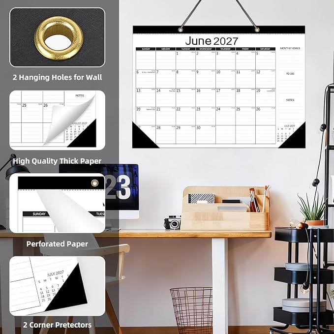 MZD8391 Desk Calendar 2026-2027, Wall Calendar, 18 Months from July 2026 to December 2027, Large 17" x 12" Monthly Planner with Waterproof Cover, Julian Dates & Holidays for Home Office School