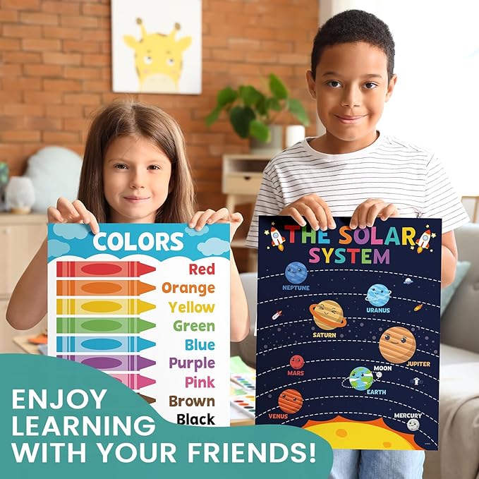 16PCS Classroom Educational Posters - Laminated Educational Posters For Toddlers, 14.7'' x 11.5'' Preschool Learning Posters, Alphabet Number Charts, Kindergarten Classroom Wall Decor, Playroom Homeschool Daycare & Classroom Decor, Kindergarten & Presc...