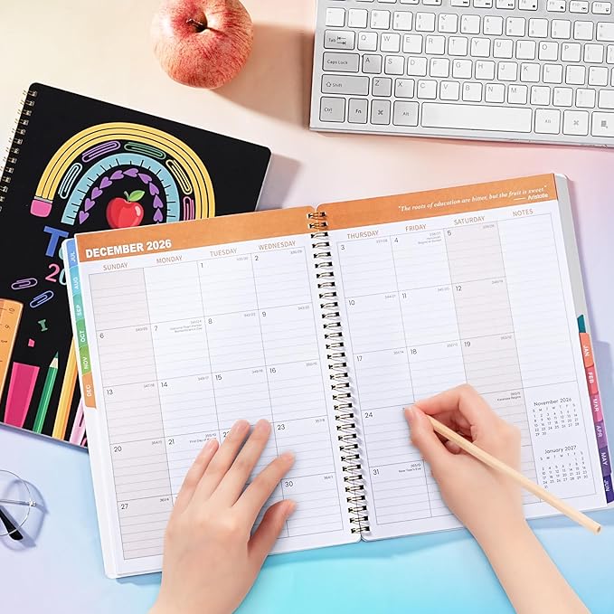 Teacher Planner 2026-2027 - Academic Planner Teacher Lesson Planner 2026-2027, July 2026 - June 2027, 8.5" x 11", Lesson Plan Book, Weekly & Monthly Lesson Calendar with with Colorful Laminated Tabs, Quotes, Inner Pocket