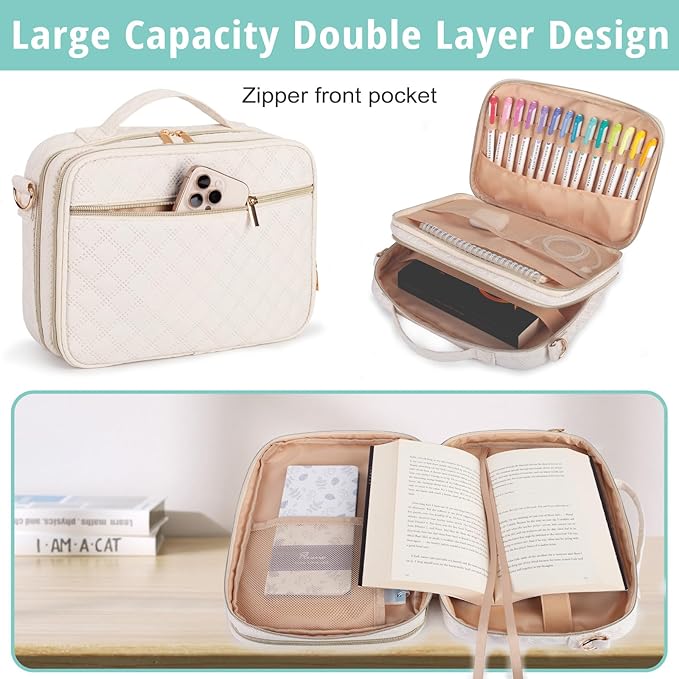 2 Layers Bible Cover for Women,Large Bible Case with Handles Shoulder Strap,Carrying Bible Bag Scripture Case Church Bag Bible Protective with Pocket