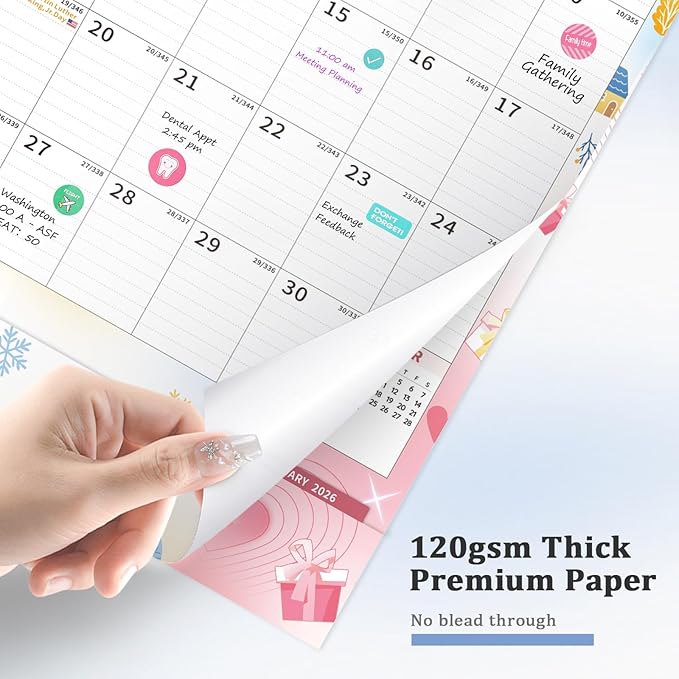 Ospelelf Wall Calendar 2026-2027 with Storage Pocket Monthly Large Planner Pad 17" X 22" with Protective Cover and Stickers for Family Fridge Office Teacher Student January 2026 to June 2027 Season