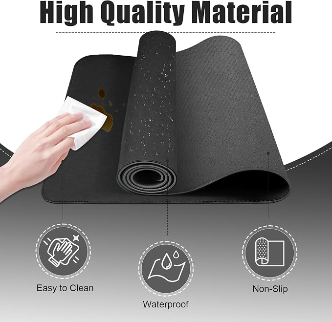 BLESWIN Desk Pad Protector, Leather & Suede Desk Mat, Non-Slip Desk Pad Mat, Large Mouse Pad, Waterproof Desk Blotter Mat, Desk Cover for Office, Home (Black, 23.6" x 13.7")