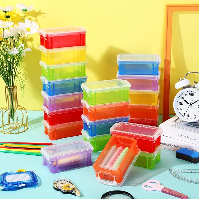 Briwooody 30 Pcs Color Plastic Crayon Box with Lid Color Clear Crayon Organizer Stackable Storage Container Bulk Pastel Holder Case for Office School Classroom Supplies Pen Pencil Art(6 Colors)
