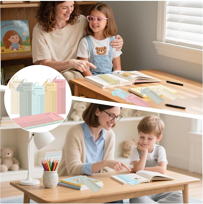 50 Pcs 5 Color Reading List Bookmarks with 10 Bookmark Tassels 3x8 Inch Bulk Reading Log Book Tracker Bookmarks for Book Lovers, Students, Teachers (Multicolor)