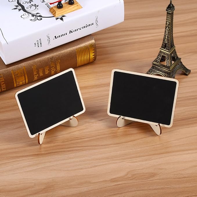 10Pcs Mini Chalkboard Signs for Food, 2.3 x 1.9in Rectangle Small Chalkboard Sign with Stand, Wooden Food Signs for Buffets, Weddings, Gatherings and Birthday Party