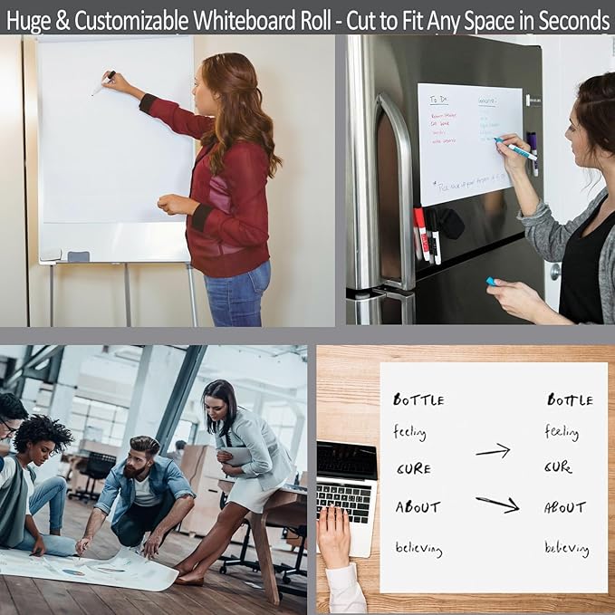 17.3"x157.5" White Board Paper Roll - Dry Erase Board Alternative,No Glue Static Cling White Board Sticker for Wall, Glass, School & Office | Easy-to-Install Portable Dry Erase Paper
