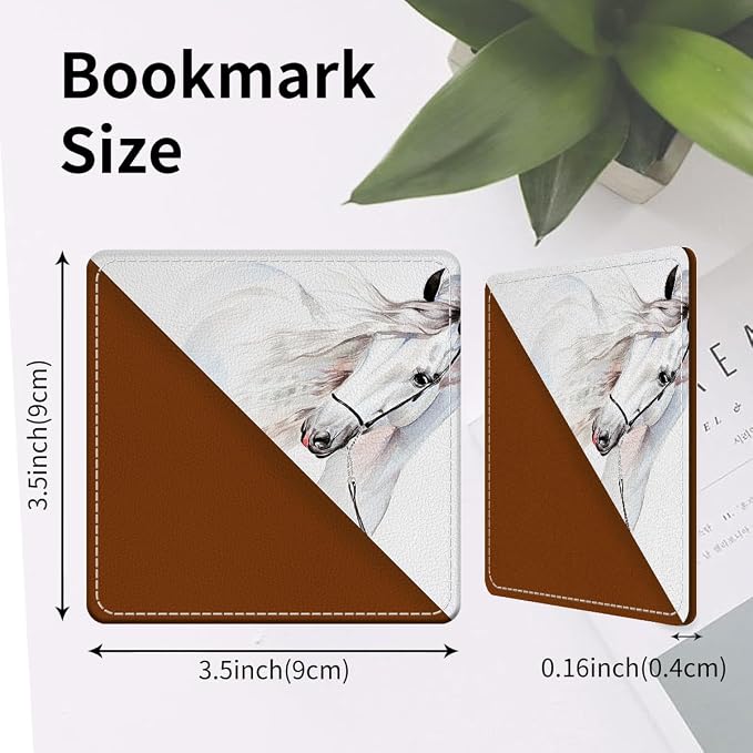 Cute Leather Bookmarks, Fun Triangle Making Corner Bookmark, Book Accessories for Reading Book Lovers, Unbreakable Page Markers for Women Men Beautiful White Horse