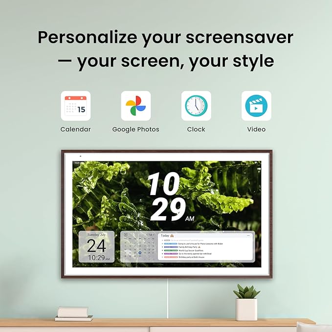 Apolosign 27-inch 4K Digital Calendar: Dual Mode Smart Wall Planner, No Subscription, Install Apps, Sync Calendars, Electronic Touchscreen Interactive Display for Family Schedules, Chore Chart - with Stand (Dark Oak)
