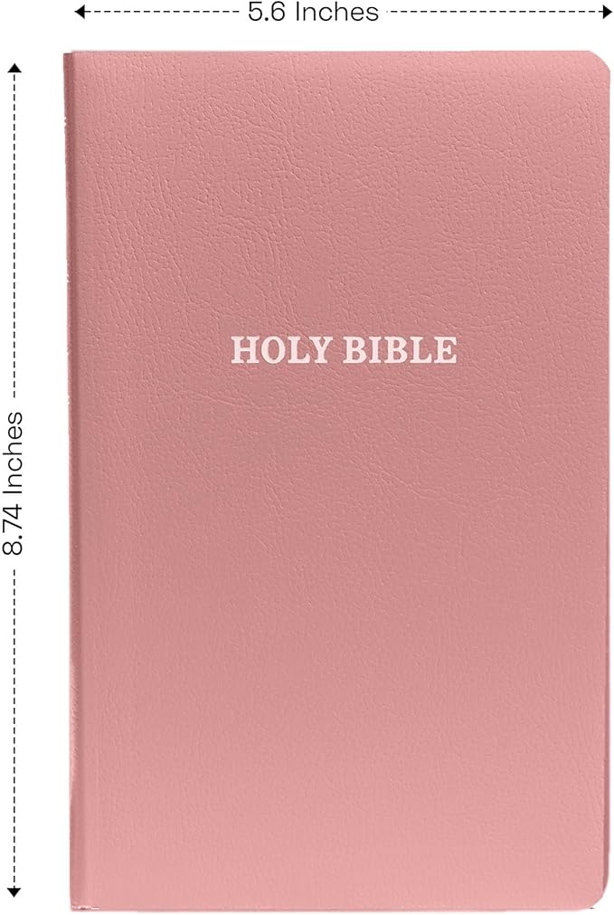 Personalized KJV Bible Faux Leather Small Print Economy Bible with Custom Name at The Lower Right Side & Red-Highlighted Verses, Custom Gift for Christian & Religious Events | Pink