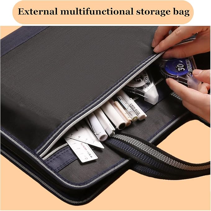Canvas Expanding Files Organizer, Waterproof Accordion File Organizer with Color Labels,13 Pockets File Folders with Handle,Business Document Bag Briefcase Waterproof Fabric(Prussian Blue)
