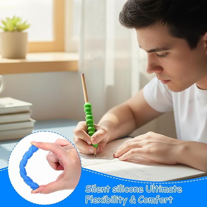 8 Pack Textured Pen Grips, Sensory Fidget Sleeves Quiet Fidget Toys for Adults, Anxiety Relief Item Textured Silicone ADHD Autism Calming Tool for Handwriting
