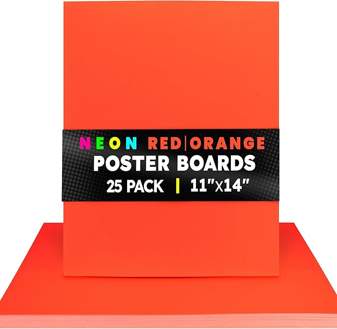 Hygloss Medium Poster Board 11x14 - 25 Neon Red-Orange Single Color Poster Boards Bulk Pack - 10 Pt. Thickness Colored Poster Board Paper for Project, Signs, Displays - Posterboard Multipack 11" x 14"