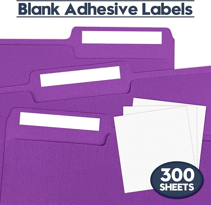 File Folders,Colored File Folders Letter Size 8.5" x 11",150 Pack 1/3 Cut Tab Bulk Folders,Durable Paper Folders with Blank Labels for Office Business School Home Use,Vivid Purple