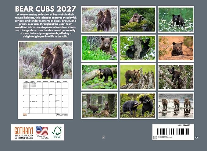 Baby Bear Cubs Calendar 2027 Monthly Wall Calender 12 Month