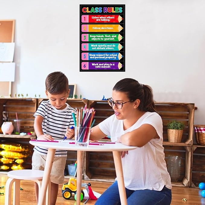 D4DREAM Classroom Rules Poster - 11.2''x16.5'' Colorful Classroom Educational Poster Teacher Must Haves for Classrooms Elementary Preschool Kindergarten Decorations Back to School Teacher Supplies