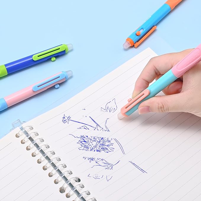Temiary 8 Pcs Aesthetic Retractable Erasable Gel Pens & 10 Pcs Extra Refills, Ink Pen with Eraser, 0.5 mm Fine Point Smooth Writing for Students School Office Supplies (Blue Ink)