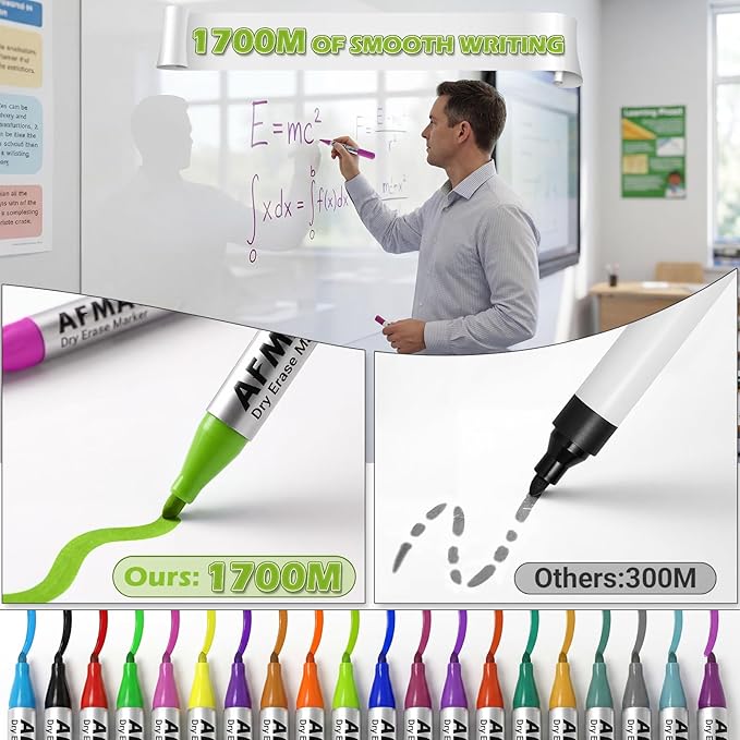 AFMAT Whiteboard Sticker for Wall, 4x8ft White Board Paper, Super Sticky Dry Erase Wallpaper, Peel and Stick Dry Erase Board with 20 Markers, No Ghosting Whiteboard Paper for Home Office Classroom