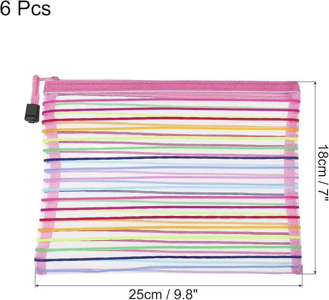 MECCANIXITY Mesh Zipper Pouches, A5 Colorful Pencil Case Document File Bags Storage Organizer for Office Supply Travel Accessory, Pink Pack of 6