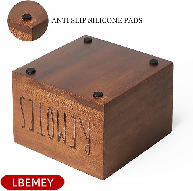 LBEMEY Acacia Wood Remote Holder, Control Organizer for TV - Home, Living Room, Bedroom - Wooden Remote Box (Brown, M, 3+ Remotes)
