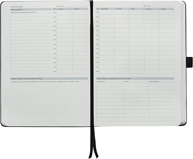 Undated Academic Weekly and Monthly Planner by Action Day - Stay Organized, Achieve Goals & Get More Done with a Proven Productivity System, 7x9, Black
