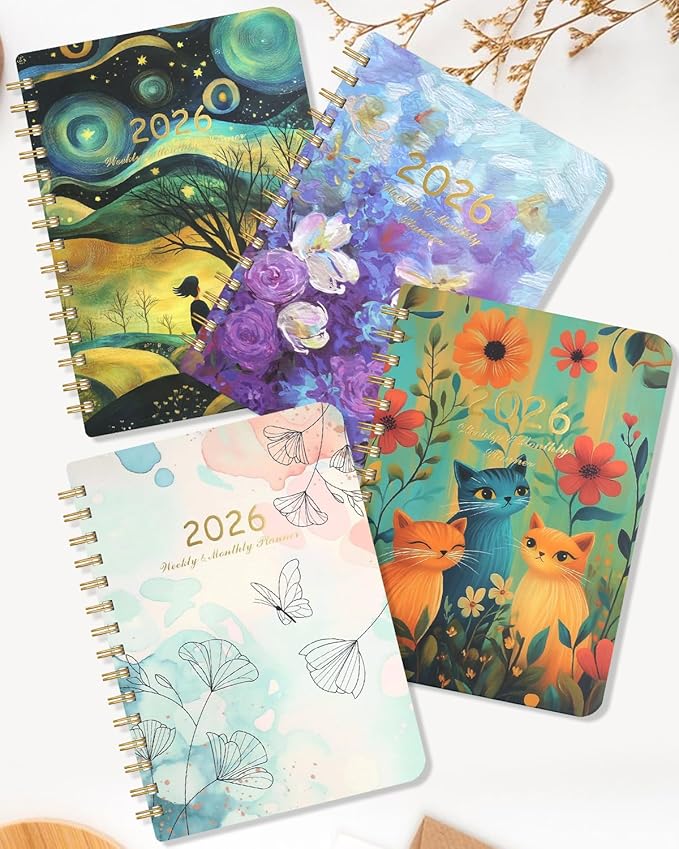 2026 Weekly and Monthly Planner - 2026 Hardcover Calendar Planner, Jan. 2026 - Dec. 2026, Daily Agenda Book with Tabs, Twin-Wire Binding, Back Pocket, School Teacher Student Supplies, A5(6.3" x 8.5") (Cat)