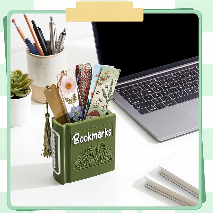 Resurhang 3D Printed Book Shaped Bookmark Holder, Book Lover Gift, Bookish Accessory Office Desk Supplies End of Year Gift for Librarian Bookworm Teacher Women(Green)