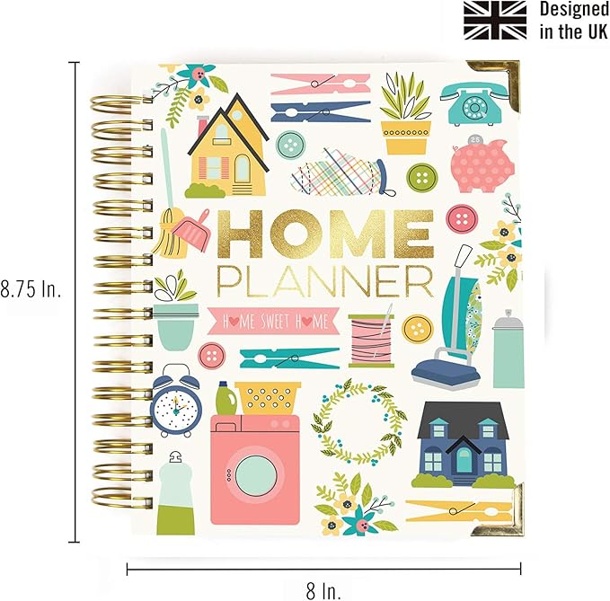 Pukka Pad, Carpe Diem Home Planner Spiral Bound Notebook with 6 Organizational Tabs and 2 Sticker Sheets – Features Appointment Calendars, Schedules, Meal & Grocery Plans, and To-Do Lists – 8.75 x 8in