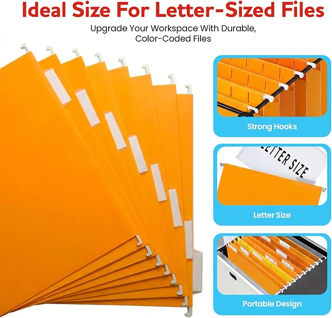 Orange Hanging File Folders – 8 Pack, Letter Size File Organization Folders for Home, Office, School & Filing Cabinets