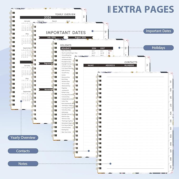 Academic Planner 2026-2027, Weekly and Monthly Agenda Planner, Daily Calendar Planning Notebook (July 2026 - June 2030), School Teacher Student Supplies, Elegant Florals