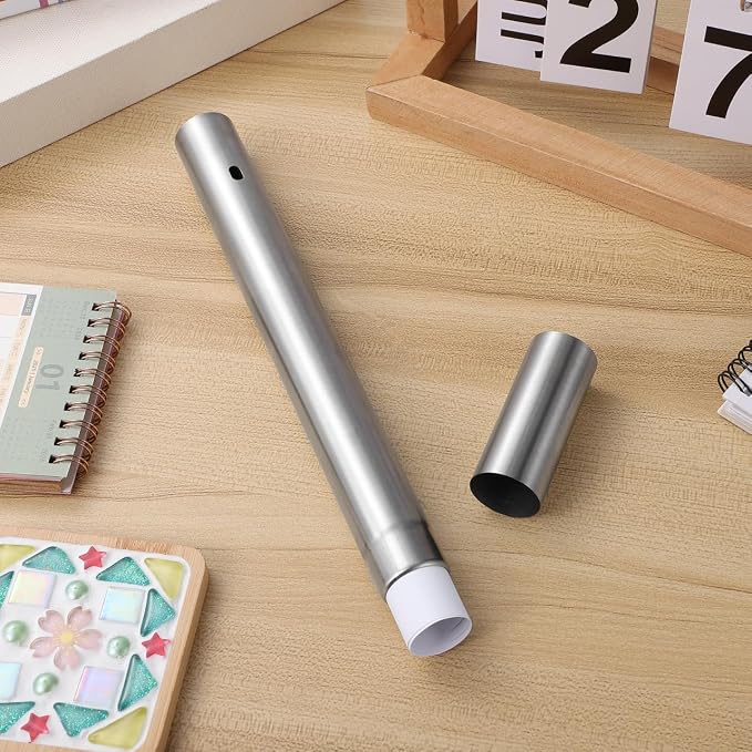 DOITOOL Stainless Steel Cylinder Box 11.8 Inch Document Storage Tube for Birth Certificates Diplomas Waterproof Metal Holder for Office and Home Organization