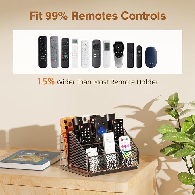 Remote Control Holder, 9-Slot TV Remote Holder for Table, Universal Farmhouse Remote Caddy Large Size Design for Living Room Bedroom Office, No Assembly Required