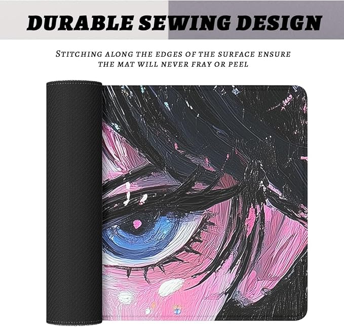 Anime Eyes Desk Pad Mouse Pad Blue Sparkle Oil Brush Art Extended Gaming Mousepad Mat with Stitched Edge Non-Slip Base Big Mousepad Office Home Decor for Women Girl 31.5"x11.8"