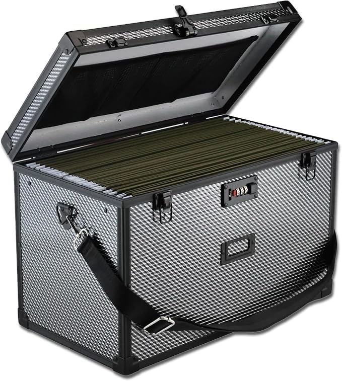 File Storage Cabinet File Organizer Document Organizer File Box in Office and Home with Combination Lock with 20 Legal Size Hanging Files (Diamond Black)