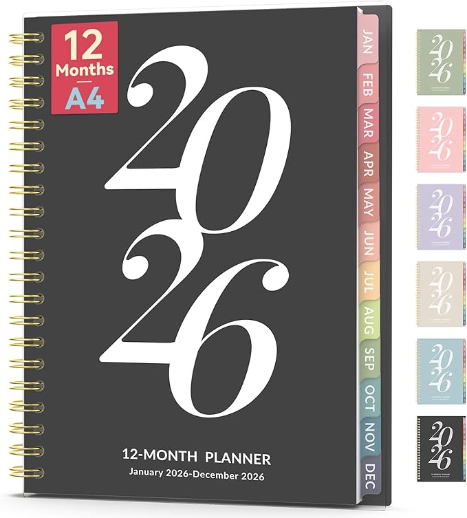Forvencer 2026 Planner Weekly and Monthly, Jan - Dec 2026, 8.5” x 11”, Large Agenda Planner for Women, Aesthetic Calendar Planner with Spiral Bound, Month Tab, Flexible Cover for School, Office, Black
