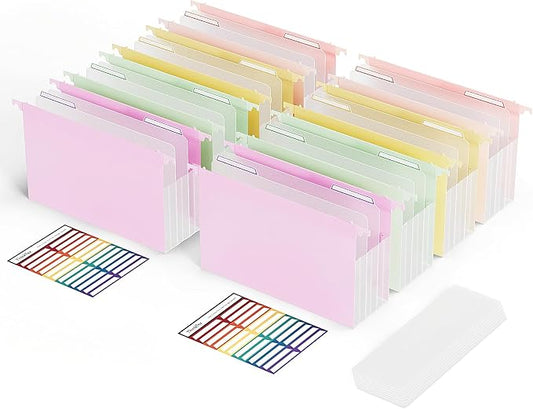 ThinkTex Plastic Expanding Hanging File Folders,Reinforced 4.72" Hanging Accordian Folder，Large Capacity one Pocket, Removable Labels,Insertable Tabs, Legal Size for Filing Cabinet -8 Pack