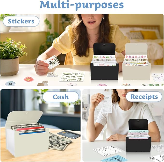 2 Pack 4x6 Inch Index Card Holder Organizer Box 3x5 Inch Flash Note Card File Box Recipe Storage Case with 13+13 Expandable Pocket and Label Sticker Large Capacity Coupon Receipt Organizer Book