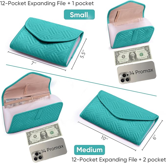 Fabric Receipt Organizer 7X5 - Receipt Holder 12 Pockets - Money Organizer - Elegant Receipt Holder - Coupon Holder - Cash Organizer - Envelope Organizer - Small Accordion File Organizer