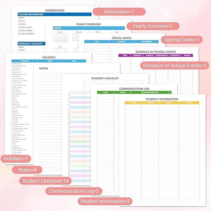 Teacher Planner 2026-2027 Academic Year, Jul.2026 - Jun.2027, 8.5" x 11" Lesson Planner Book for Teachers, Teacher Planners with Colorful Monthly Tabs for Homeschool & Classroom Organization - Pink