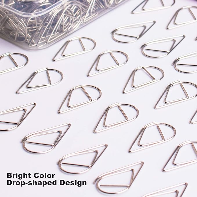 300 Pieces Silver Cute Paper Clips Smooth Stainless Steel Drop-Shaped Wire Small Paperclips for Office Supplies Wedding Women Girls Kids School Students Paper Document Organizing by VENCINK