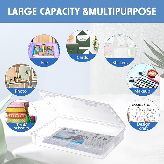Wesiti 4 Pcs A4 Scrapbook Paper Storage Box Arts Craft Organizers Storage for 8.5 x 11 Inch Letter Paper Photo Picture Storage Plastic Storage Box Documents Magazines Holder, 12.8 x 9.25 x 1.97 Inch