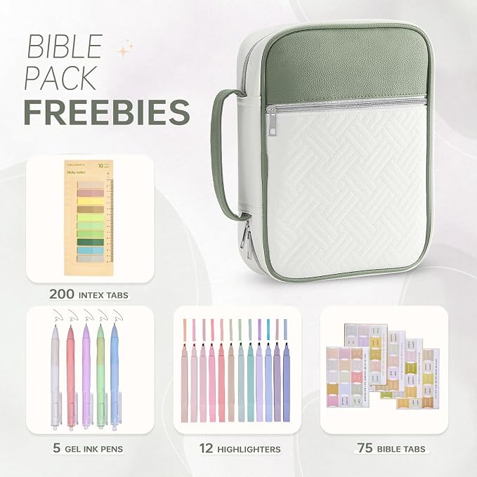 Bible Cover Bible Book Cover Bible Case for Women Canvas Carrying Case Book Protector Quilted Vegan Leather Bible Covers Study Supplies Accessories Christian Gift (Green, One Size)
